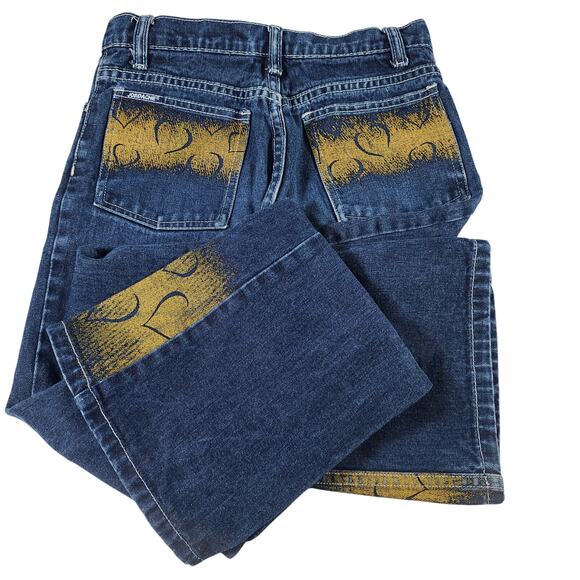 Jordache Vintage Blue Jeans Embellished Gold Hearts Metallic Boot Cut Flare 12 - Picture 3 of 4